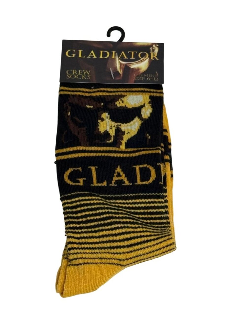 Gladiator Movie Crew Socks Mens Size 6-12 Black Gold NWT